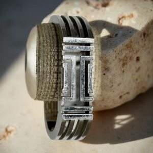 Tory Burch Fitbit SilverTone Metal Hinged Bracelet Steel Fit Bit Bangle